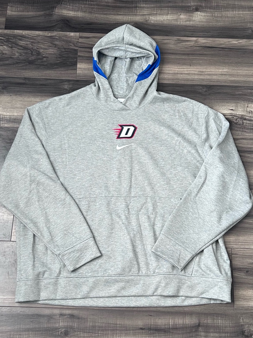 Nike DePaul Blue Demons Mens 2XL Center Swoosh Basketball Hoodie Sweatshirt Gray